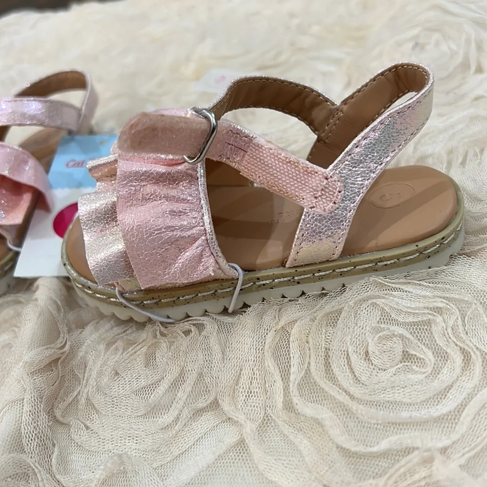 Cat & Jack Pink Shimmer Ruffle Sandals infant size 5